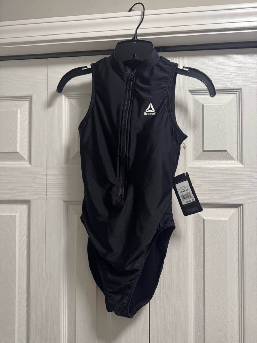 Reebok Black Sleeveless Zip-Front Athletic swim suit